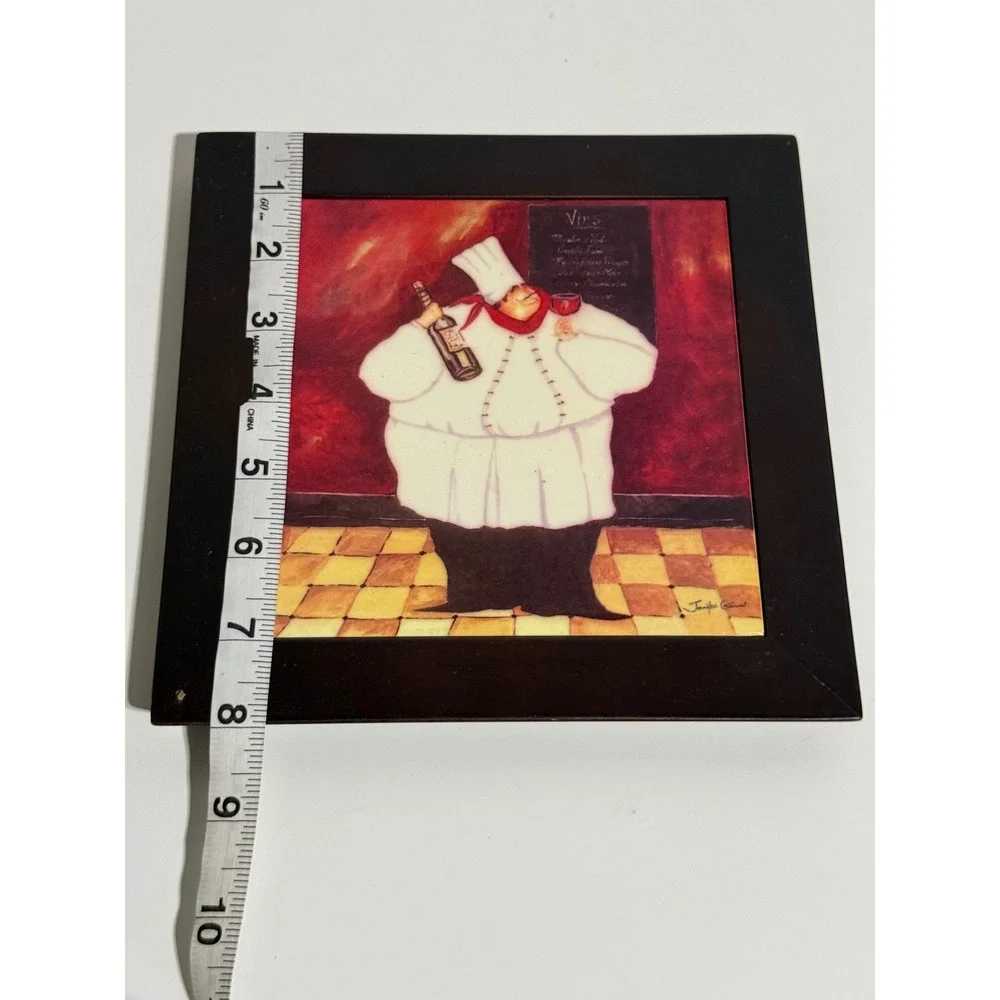 Jennifer Garant Fat Chef Set 3 Framed Ceramic Tile Wall Art 8x8 Bistro Kitchen